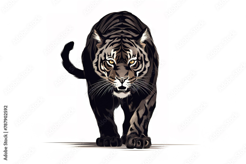 Black tiger hand drawing on white background. Wild Animals, Illustration, Generative AI. Black tiger hand drawing on white background. Wild Animals, Illustration, Generative AI.