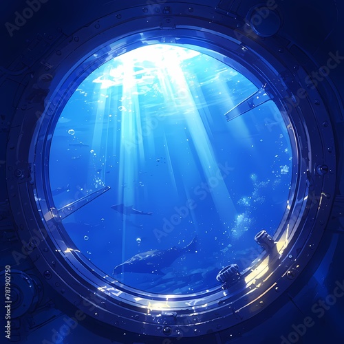 Spectacular Blue Ocean Depth Sightseen Through Boat Porthole photo