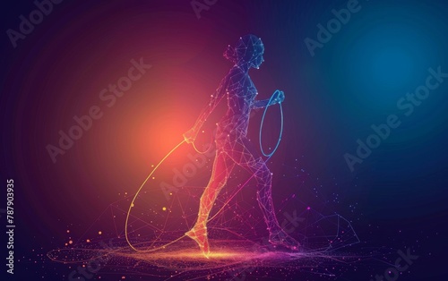 Abstract silhouette of particles, lines and triangles. Rope jumping sport