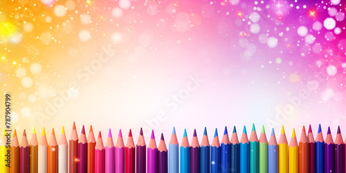 Colorful Creativity Crayon Border Clipart for Vibrant Visuals heavy with blurred background 