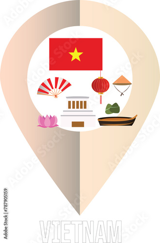 Free Download Vietnam map pin, country marker pin, Vietnam landmark icon - GFXLoad