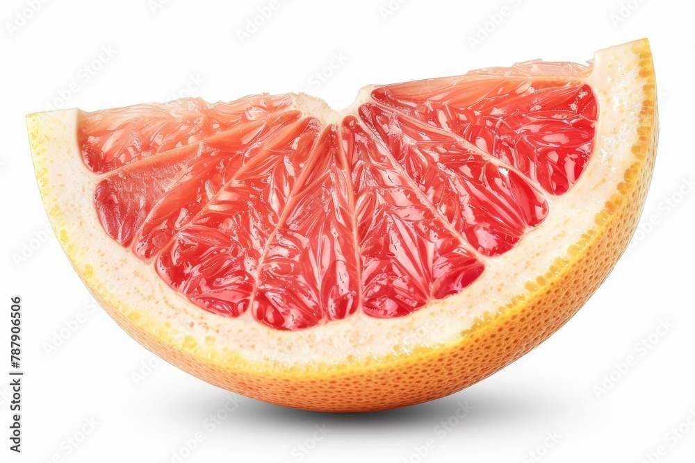 Pink grapefruit slice isolated on white background