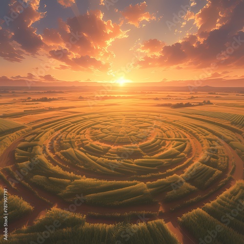 Spectacular sunrise illuminates expansive wheat field, showcasing the beauty of nature and agriculture.