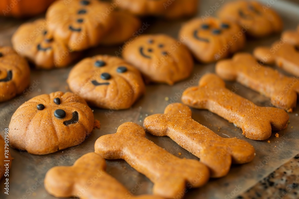 Pumpkin treats for dogs shaped like bones and paws