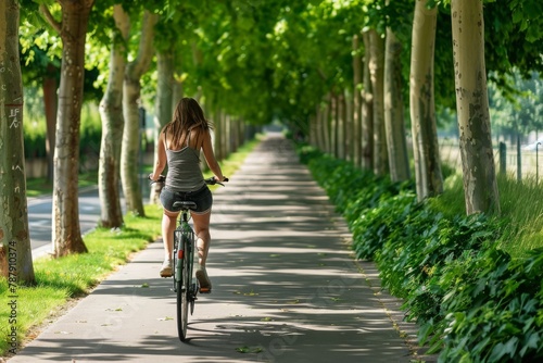 Wallpaper Mural Woman cycles on tree-lined path Torontodigital.ca