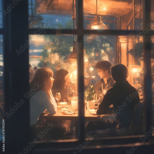 Elegant Friends Enjoying a Warm, Cozy Conversation in a Beautiful Restaurant Setting