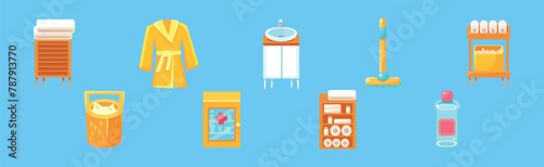 Bathroom Object and Item Isolated on Blue Background Vector Set