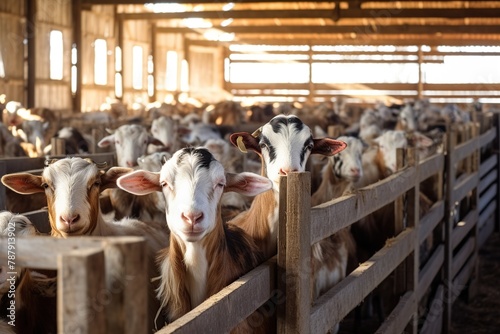 Goats in a stable on a farm. Animal husbandry. photo