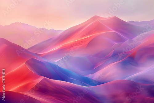 Abstract hills in candy colors, fluid textures, dreamy ambiance , clean sharp focus