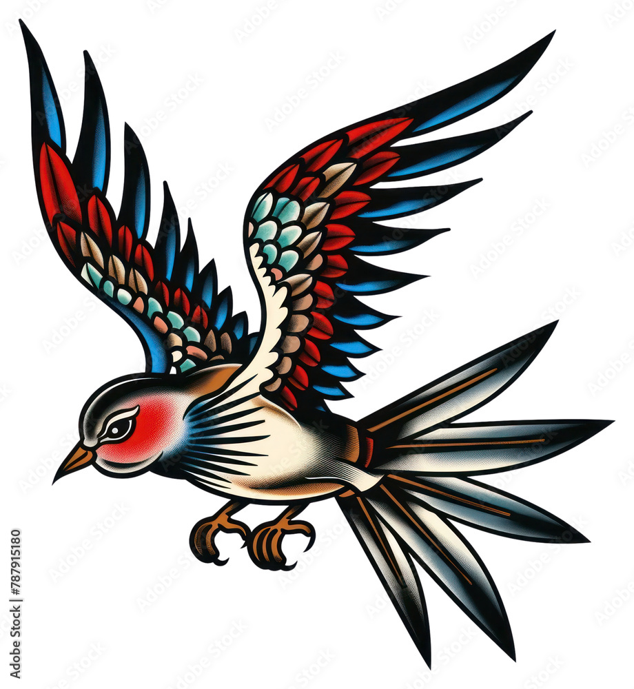 Obraz premium PNG Tattoo illustration of a retro animal flying finch