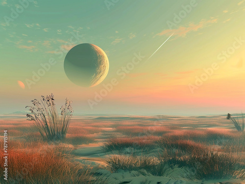Surreal plains with soft gradients and spherical elements, tranquil setting , no grunge, splash, dust photo