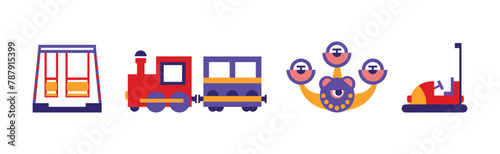 Amusement Park Attraction and Carousel as Festival Entertainment Vector Set