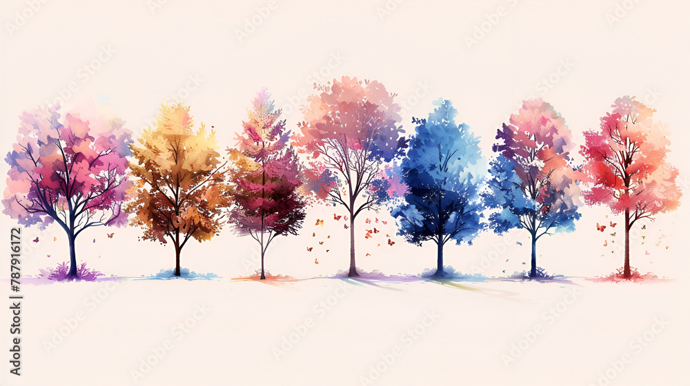 Watercolor trees collection, generative Ai