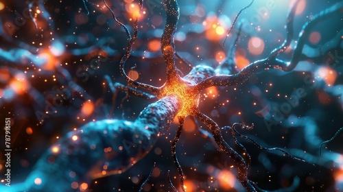 Synapses and neuronal cells sending electrical chemical signals, bright color. #787916151