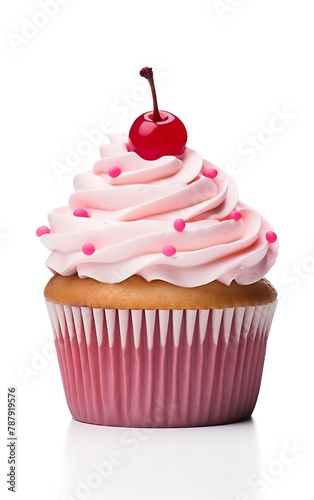 Cupcake with cherry isolated on white background