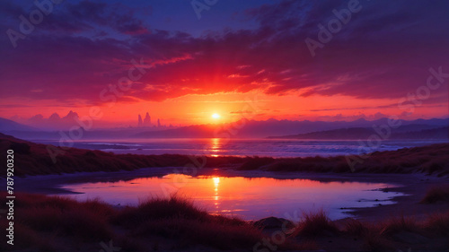 Stunning Purple Horizon at Sunset Landscape Desktop Wallpaper