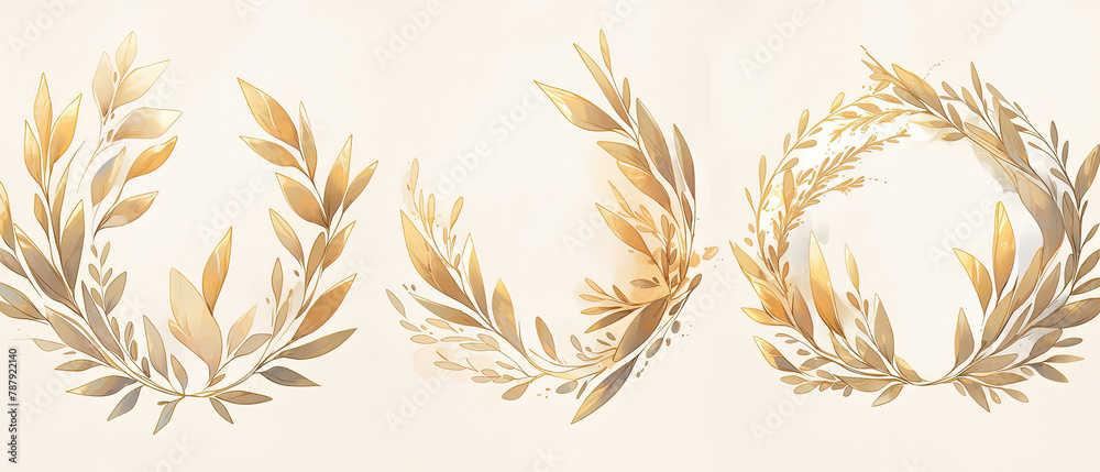 a three golden wreaths on a white background a three golden wreaths on a white background