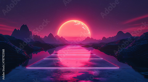 Abstract retro-futurism design, vaporwave style, space for text photo