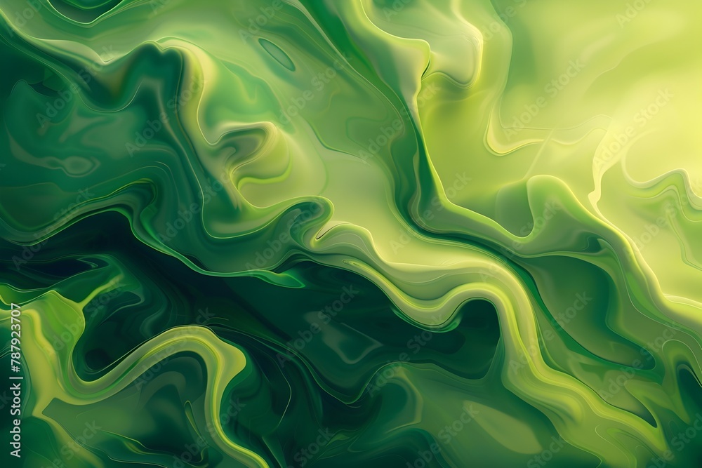 Mesmerizing Waves of Swirling Green Liquid in a Vibrant Digital Art Pattern on a Pastel Background Mesmerizing Waves of Swirling Green Liquid in a Vibrant Digital Art Pattern on a Pastel Background
