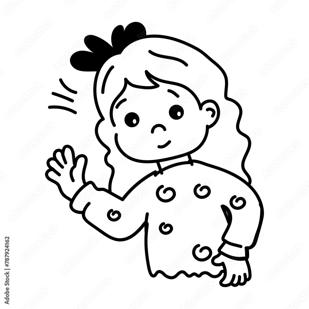 Girl doing bye gesture, doodle style icon Girl doing bye gesture, doodle style icon