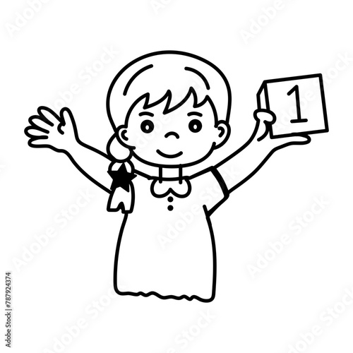 Get this hand drawn icon of a girl holding block 