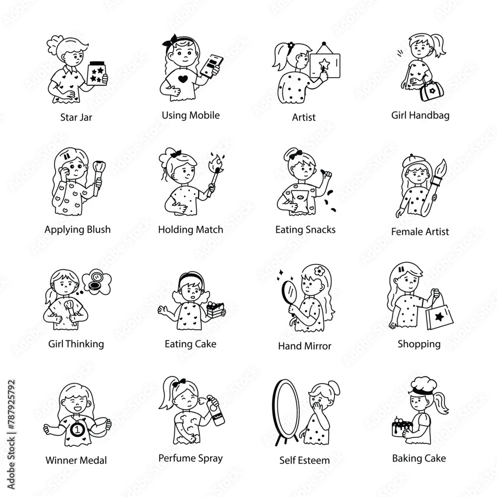 Collection of Child Activities Doodle Icons 

