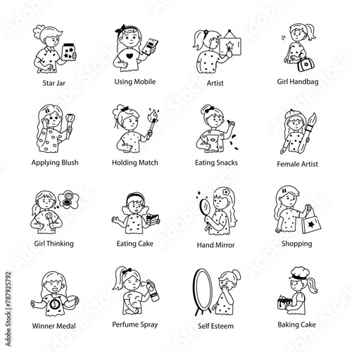 Collection of Child Activities Doodle Icons   