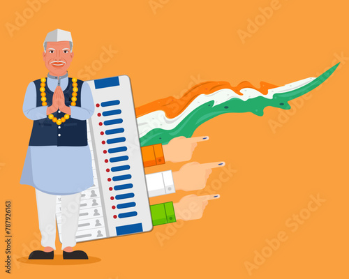 Indian general election candidate request for vote and people showing voting finger with evm machine Indian flag illustration vector