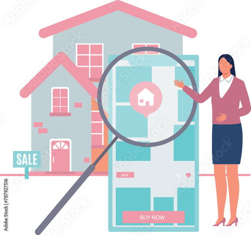 Girl is pointing at home online.