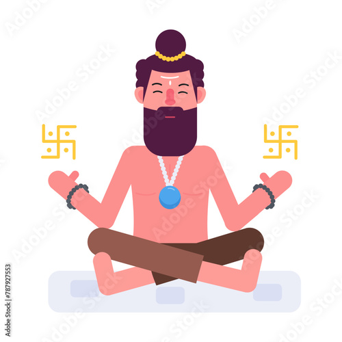 Fototapet Well-designed flat character icon of hindu priest