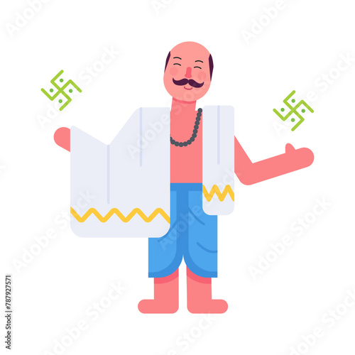 A flat icon showing indian priest 