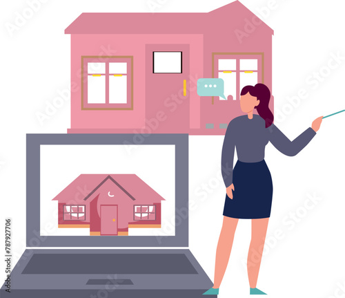 Girl pointing at home on laptop.