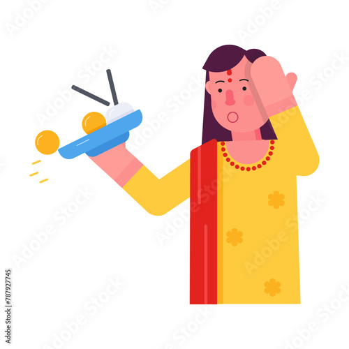 A flat icon showing indian girl dropping plate 