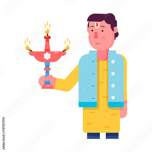 Trendy flat character icon of hindu devotion 