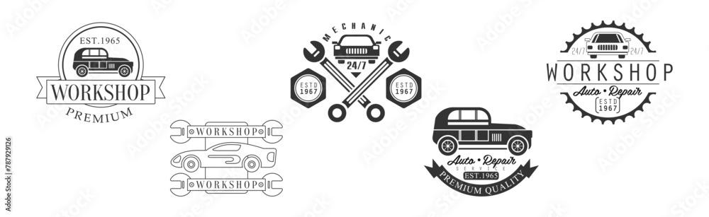 Obraz premium Auto Repair and Mechanic Workshop Label and Emblem Vector Set