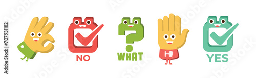 Positive Social Sign Character with Funny Smiling Face Vector Set