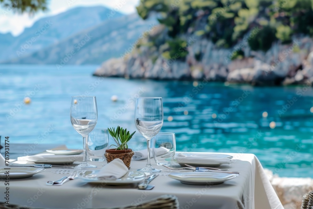 Table by the sea in a restaurant setting