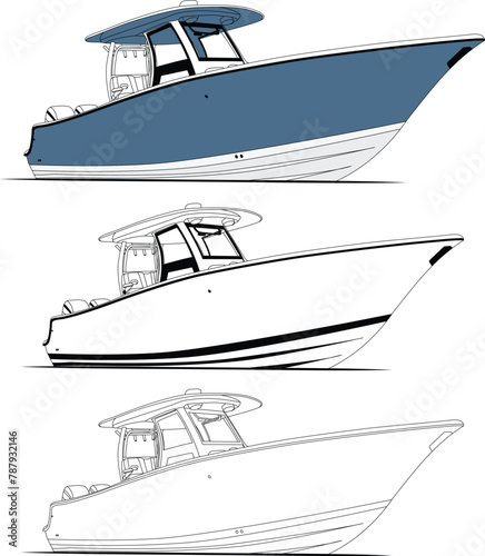 Fishing boat vector line art Illustration for a t-shirt or other printable design	