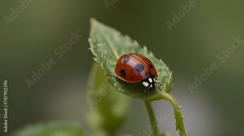 Ladybird Coccinella septempunctata on a snowdrop flower. Spring background. Delicate white flower in spring on a blue.generative.ai 