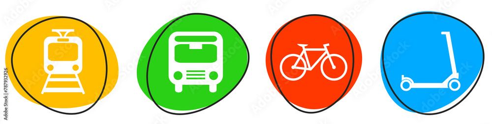 4 bunte Icons: Urbane Mobilität - Button Banner 4 bunte Icons: Urbane Mobilität - Button Banner