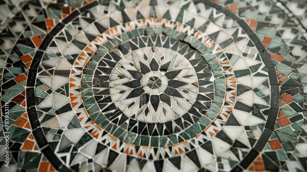 Geometric Mosaic Tile Pattern in Monochromatic Tones