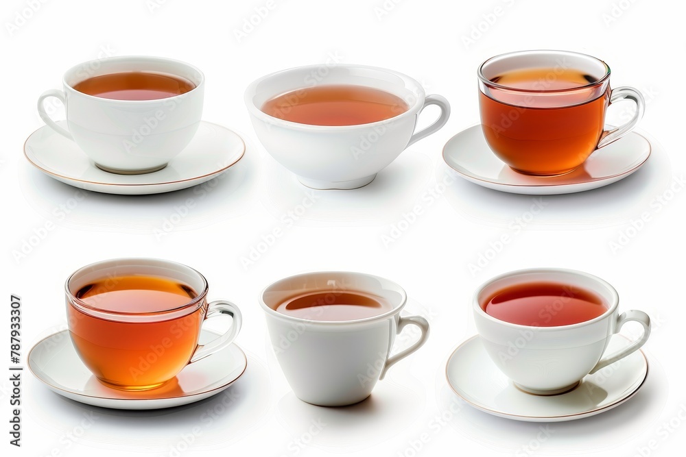 Fototapeta premium Tea cup from various viewpoints on white background