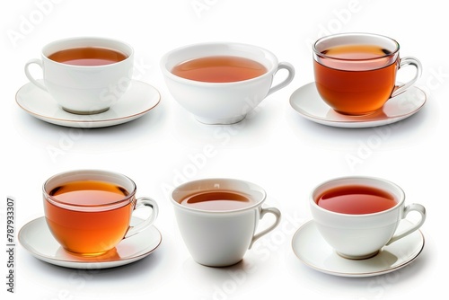 Tea cup from various viewpoints on white background