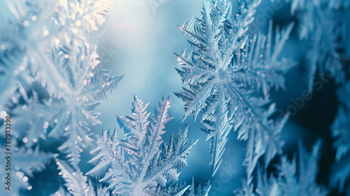 Macro Photography of Frost Crystals in Blue Tones