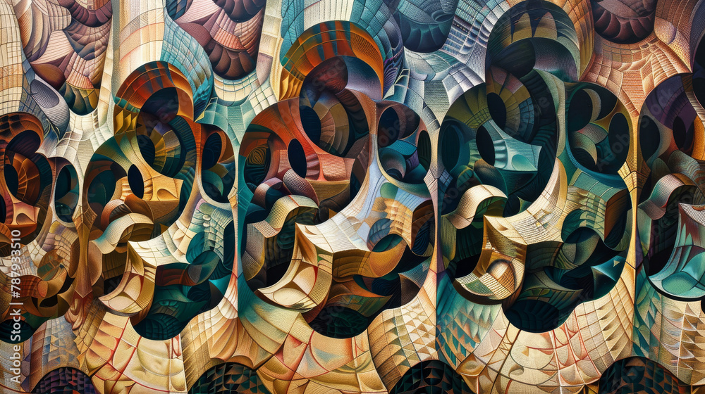 Fototapeta premium Abstract Curved Patterns Art in Warm Color Palette