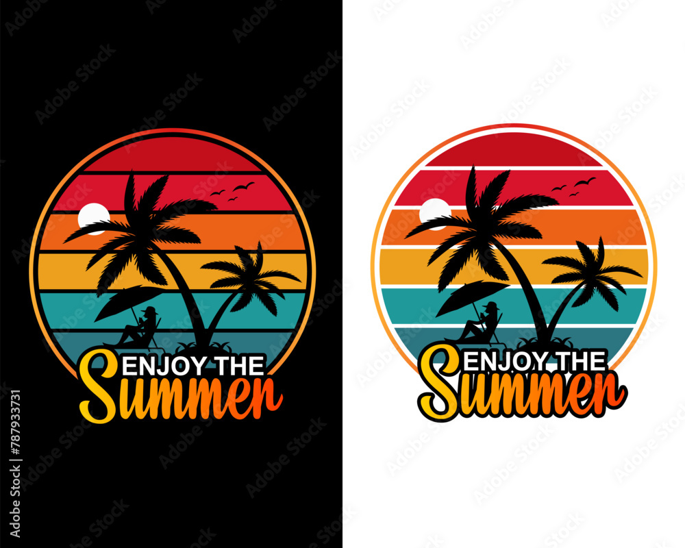 Vintage Retro sunset summer beach t-shirt design for summer vibes only, Summer Tropical Sunset, Summer Vibes, Summer T-Shirt.