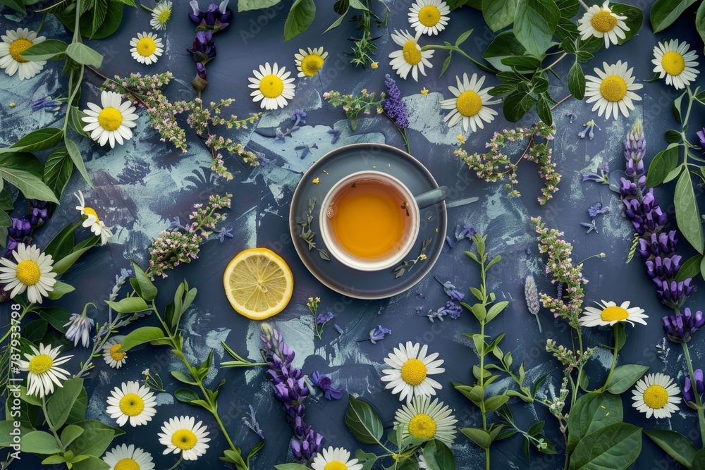 Tea made with herbs and flowers - obrazy, fototapety, plakaty 