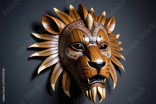 Wooden lion mask. Digital i...