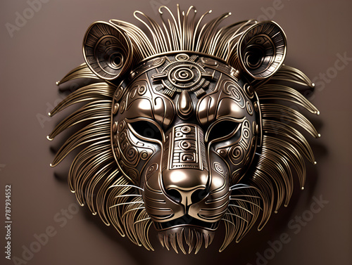 Metallic lion mask. Digital...