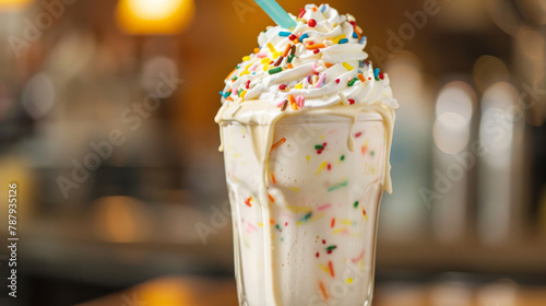 Milkshake with Whipped Cream and Colorful Sprinkles
